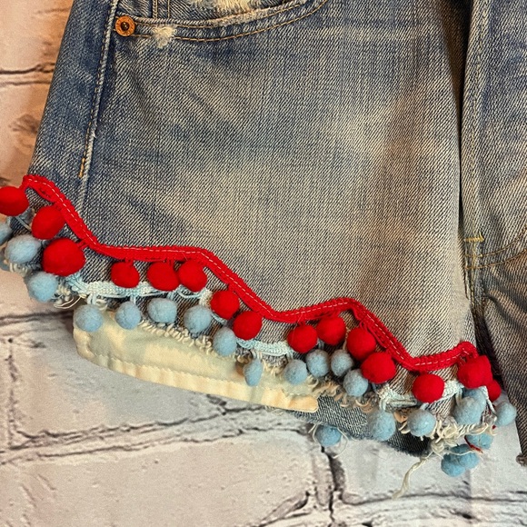 Ragdoll Denim Shorts with Red and Blue Trim - Picture 2 of 7